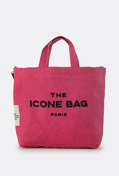 Icone The Icone Bag Paris İşlemeli Tote Kadın Kol Çantası ve Omuz Çantası Pembe