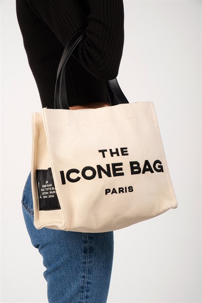 Icone The Icone Bag Paris İşlemeli Tote Kadın Kol Çantası ve Omuz Çantası Krem