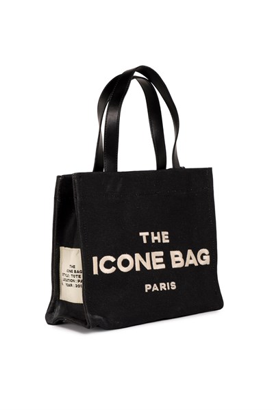 Icone The Icone Bag Paris İşlemeli Tote Kadın Kol Çantası ve Omuz Çantası Siyah