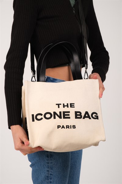 Icone The Icone Bag Paris İşlemeli Tote Kadın Kol Çantası ve Omuz Çantası Krem