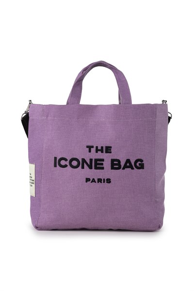 Icone The Icone Bag Paris İşlemeli Tote Kadın Kol Çantası ve Omuz Çantası Lila