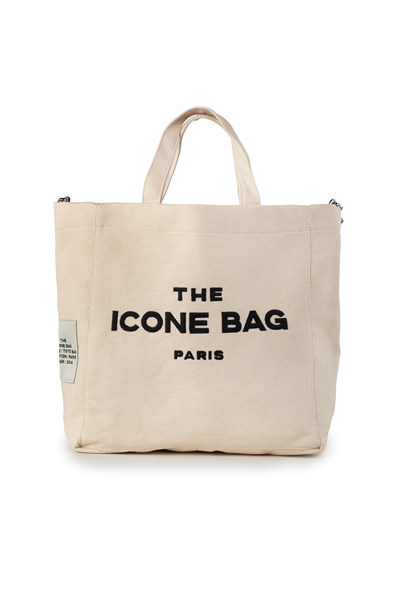 Icone The Icone Bag Paris İşlemeli Tote Kadın Kol Çantası ve Omuz Çantası Krem