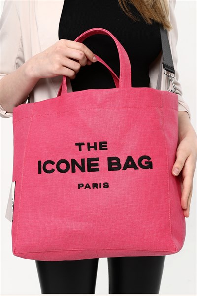 Icone The Icone Bag Paris İşlemeli Tote Kadın Kol Çantası ve Omuz Çantası Pembe