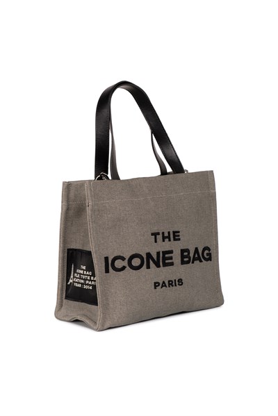 Icone The Icone Bag Paris İşlemeli Tote Kadın Kol Çantası ve Omuz Çantası Gri