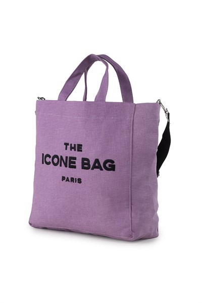 Icone The Icone Bag Paris İşlemeli Tote Kadın Kol Çantası ve Omuz Çantası Lila