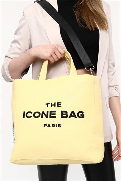 Icone The Icone Bag Paris İşlemeli Tote Kadın Kol Çantası ve Omuz Çantası Sarı