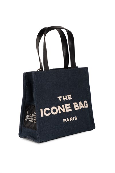 Icone The Icone Bag Paris İşlemeli Tote Kadın Kol Çantası ve Omuz Çantası Lacivert