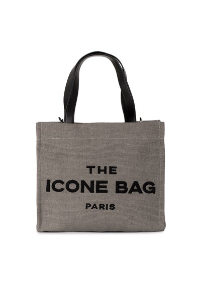 Icone The Icone Bag Paris İşlemeli Tote Kadın Kol Çantası ve Omuz Çantası Gri