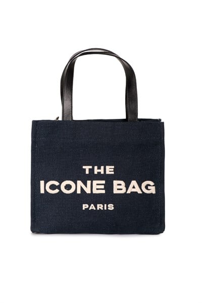 Icone The Icone Bag Paris İşlemeli Tote Kadın Kol Çantası ve Omuz Çantası Lacivert