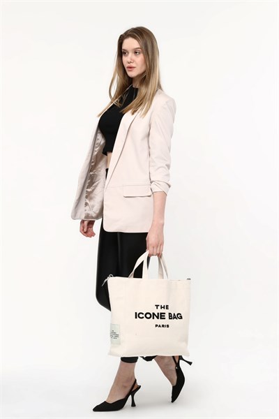 Icone The Icone Bag Paris İşlemeli Tote Kadın Kol Çantası ve Omuz Çantası Krem
