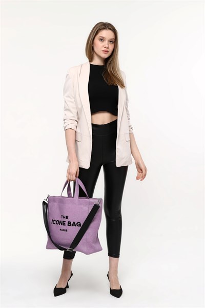 Icone The Icone Bag Paris İşlemeli Tote Kadın Kol Çantası ve Omuz Çantası Lila