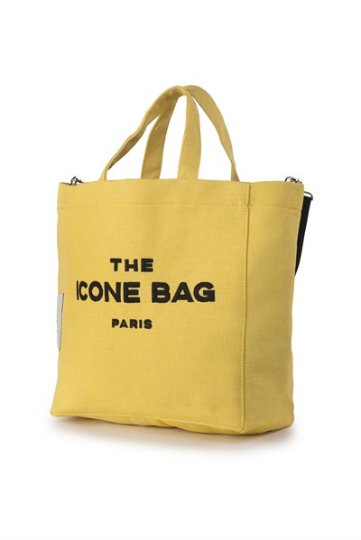 Icone The Icone Bag Paris İşlemeli Tote Kadın Kol Çantası ve Omuz Çantası Sarı