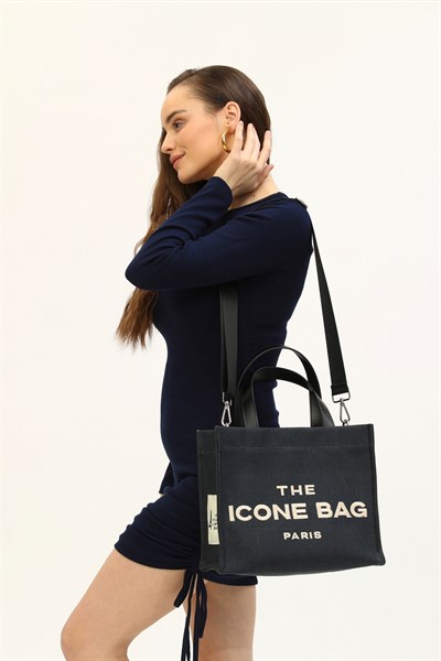 Icone The Icone Bag Paris İşlemeli Tote Kadın Kol Çantası ve Omuz Çantası Lacivert