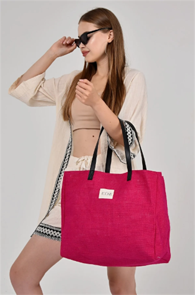 Kadın Çantası, Kadın Hasır El Ve Omuz Çantası, Hasır Çanta, Keten Çanta, Straw Bag Pembe