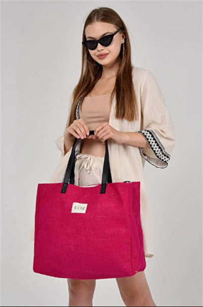 Kadın Çantası, Kadın Hasır El Ve Omuz Çantası, Hasır Çanta, Keten Çanta, Straw Bag Pembe