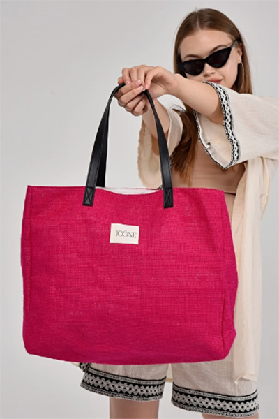 Kadın Çantası, Kadın Hasır El Ve Omuz Çantası, Hasır Çanta, Keten Çanta, Straw Bag Pembe