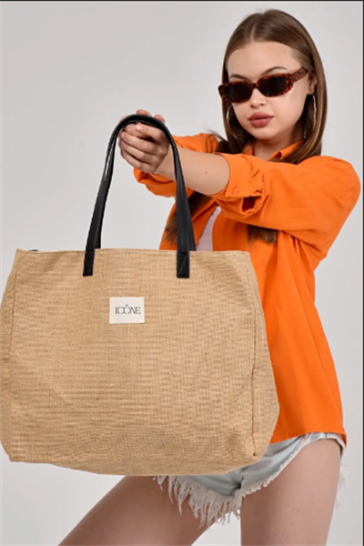 Kadın Çantası, Kadın Hasır El Ve Omuz Çantası, Hasır Çanta, Keten Çanta, Straw Bag Bej