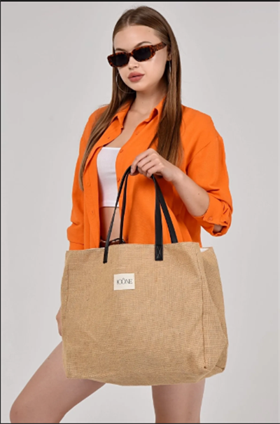Kadın Çantası, Kadın Hasır El Ve Omuz Çantası, Hasır Çanta, Keten Çanta, Straw Bag Bej