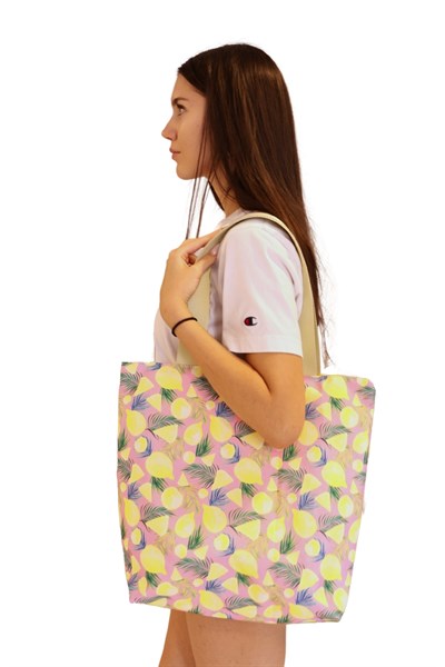 Kadın, Kız Plaj Çantası, Baskılı Plaj Çanta, Limon Desenli Çanta
