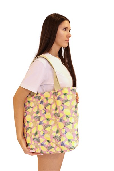 Kadın, Kız Plaj Çantası, Baskılı Plaj Çanta, Limon Desenli Çanta