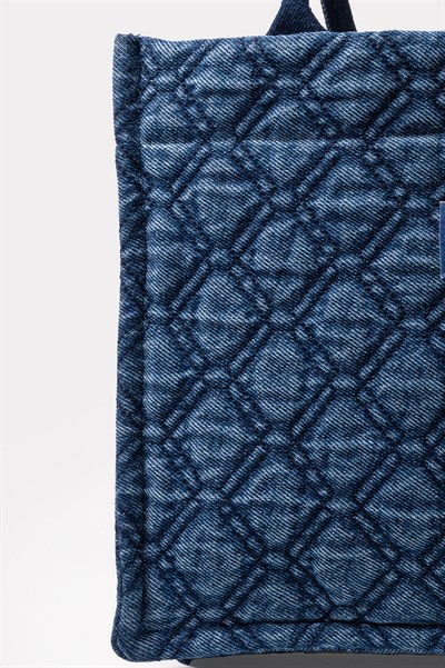 Kapitone Desenli Denim Kadın Çanta Lacivert