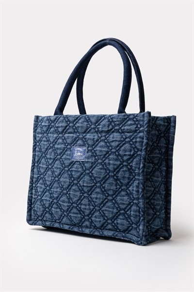 Kapitone Desenli Denim Kadın Çanta Lacivert