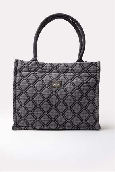 Kapitone Desenli Denim Kadın Çanta Siyah