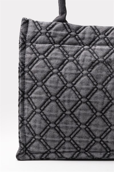 Kapitone Desenli Denim Kadın Çanta Siyah