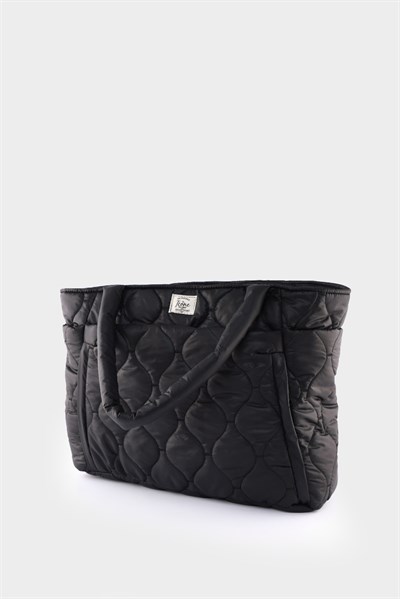 Kapitoneli Paraşüt Çanta - Laptop Bölmeli, Büyük Cepli, Suluk Gözlü, Valiz Aparatlı Siyah