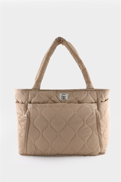 Kapitoneli Paraşüt Çanta - Laptop Bölmeli, Büyük Cepli, Suluk Gözlü, Valiz Aparatlı Bej