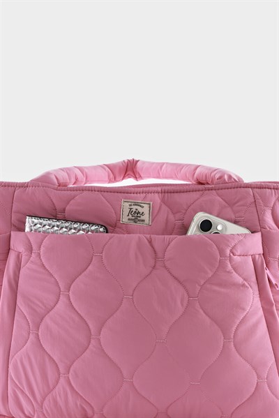 Kapitoneli Paraşüt Çanta - Laptop Bölmeli, Büyük Cepli, Suluk Gözlü, Valiz Aparatlı Pudra