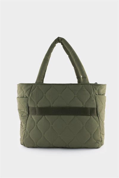 Kapitoneli Paraşüt Çanta - Laptop Bölmeli, Büyük Cepli, Suluk Gözlü, Valiz Aparatlı Haki