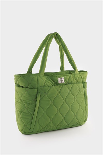 Kapitoneli Paraşüt Çanta - Laptop Bölmeli, Büyük Cepli, Suluk Gözlü, Valiz Aparatlı Zeytin