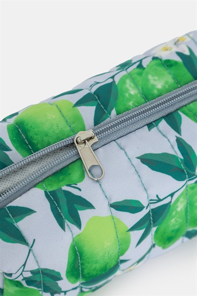 Kiraz Baskılı Kapitoneli Üçgen Makyaj Çantası Lime