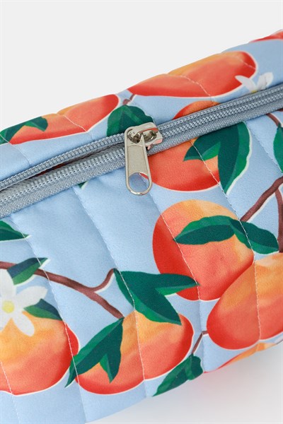 Kiraz Baskılı Kapitoneli Üçgen Makyaj Çantası Portakal