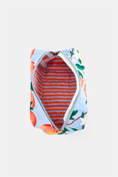 Kiraz Baskılı Kapitoneli Üçgen Makyaj Çantası Portakal