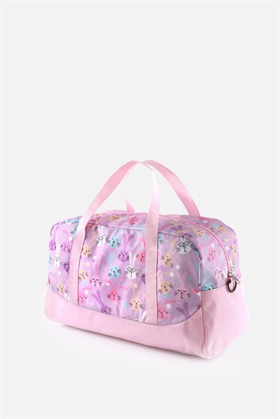 Kız Çocuk Cepli Spor Çanta, Fermuarlı Detaylı Çocuk Spor Çanta Pembe Tavşan