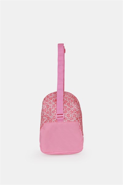 Kız Çocuk Cepli Spor Çanta, Fermuarlı Detaylı Çocuk Spor Çanta Pembe Kalp