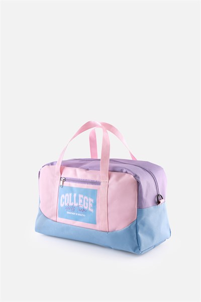 Kız Çocuk Cepli Spor Çanta, Fermuarlı Detaylı Çocuk Spor Çanta Pembe Mavi