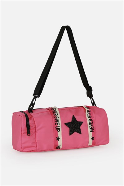 Kız Çocuk Yıldız Baskılı Spor Çanta, Desenli Spor Çanta, Fermuarlı Detaylı Çocuk Spor Çanta, Pembe
