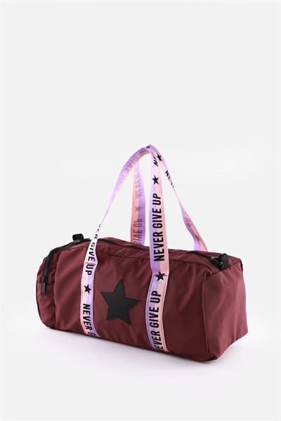 Kız Çocuk Yıldız Baskılı Spor Çanta, Desenli Spor Çanta, Fermuarlı Detaylı Çocuk Spor Çanta, Bordo