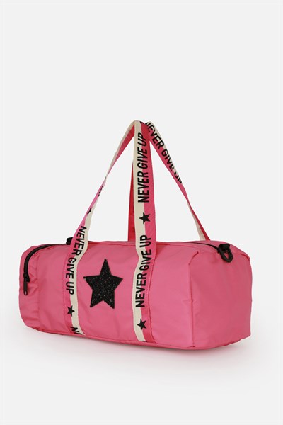 Kız Çocuk Yıldız Baskılı Spor Çanta, Desenli Spor Çanta, Fermuarlı Detaylı Çocuk Spor Çanta, Pembe