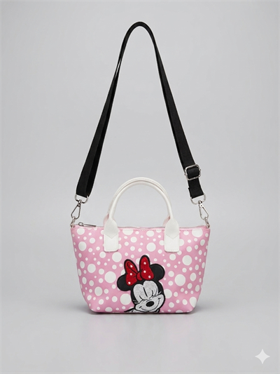 Minnie Kız Çocuk Omuz Çantası, Puantiyeli Çanta, Mini Puantiyeli Çanta
