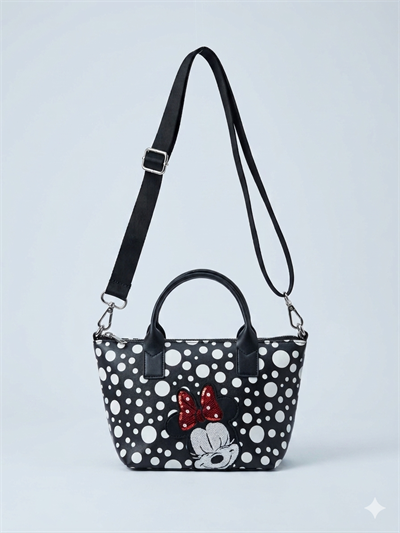 Minnie Kız Çocuk Omuz Çantası, Puantiyeli Çanta, Mini Puantiyeli Çanta
