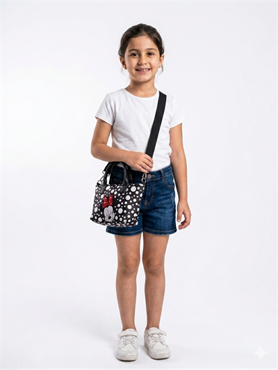 Minnie Kız Çocuk Omuz Çantası, Puantiyeli Çanta, Mini Puantiyeli Çanta