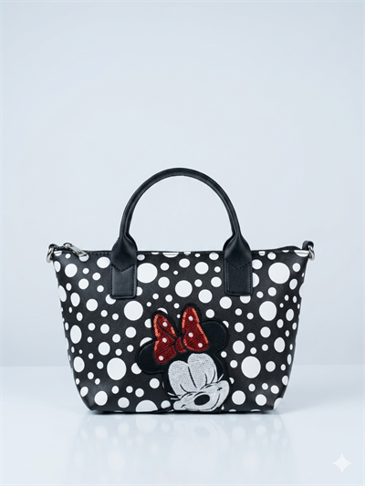 Minnie Kız Çocuk Omuz Çantası, Puantiyeli Çanta, Mini Puantiyeli Çanta