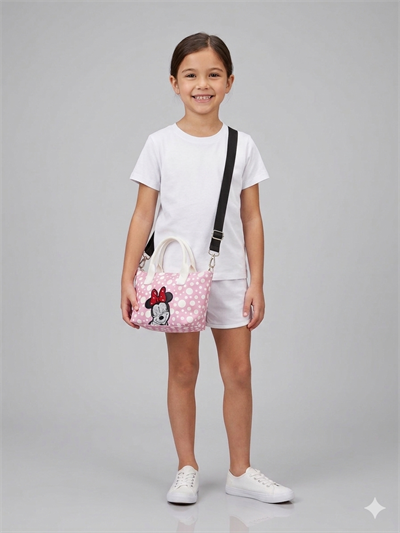 Minnie Kız Çocuk Omuz Çantası, Puantiyeli Çanta, Mini Puantiyeli Çanta