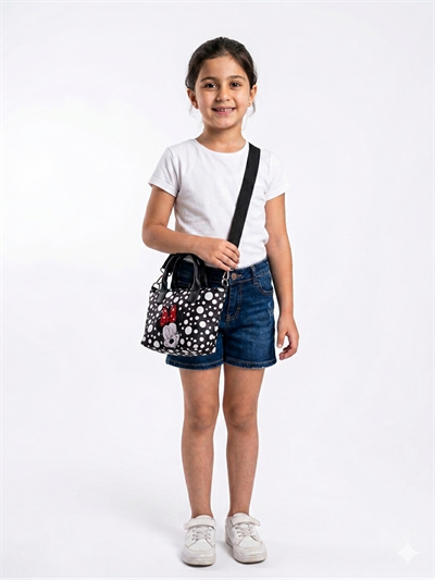 Minnie Kız Çocuk Omuz Çantası, Puantiyeli Çanta, Mini Puantiyeli Çanta