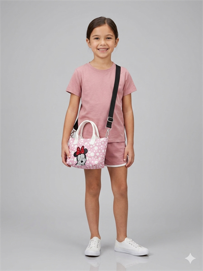 Minnie Kız Çocuk Omuz Çantası, Puantiyeli Çanta, Mini Puantiyeli Çanta