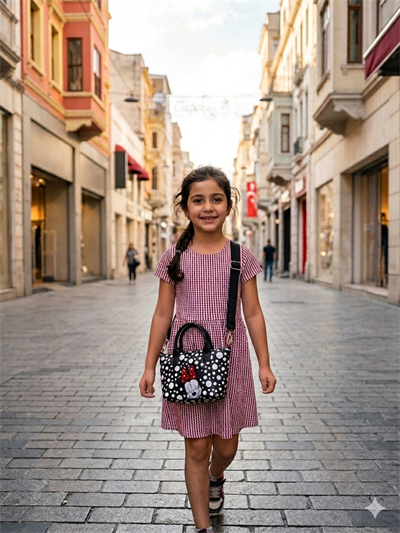 Minnie Kız Çocuk Omuz Çantası, Puantiyeli Çanta, Mini Puantiyeli Çanta
